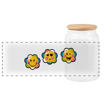 Smiley Kawaii Flower - Panoramic Cookie Jar with Wooden Lid - white - Front