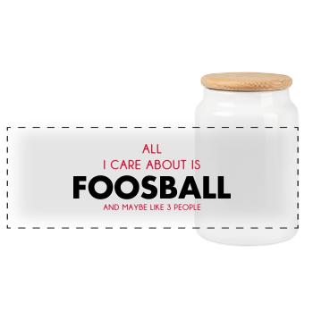 all i care about is foosball - Panoramic Cookie Jar with Wooden Lid - white - Front