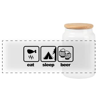 eat_sleep_beer - Panorama Keksdose mit Holzdeckel - Weiß - Vorne