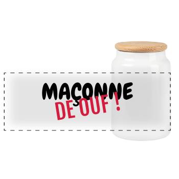 Bricklayer Mason Maurer Maçon Maçonnerie Bricolage - Panoramic Cookie Jar with Wooden Lid - white - Front