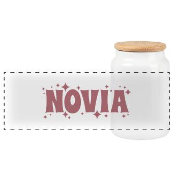 Novia Girlfriend Engagement Bridal Shower Wedding - Panoramic Cookie Jar with Wooden Lid - white - Front