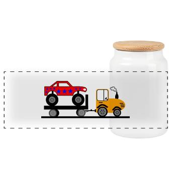 Tracteur - Boîte à biscuits avec couvercle en bois - blanc - Devant