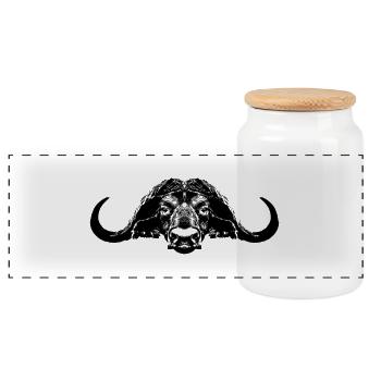 Büffel / Kaffernbüffel / Bull - Panorama Keksdose mit Holzdeckel - Weiß - Vorne