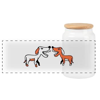 2 dogs bark loudly at Nasty Fight Biting Team - Panoramic Cookie Jar with Wooden Lid - white - Front