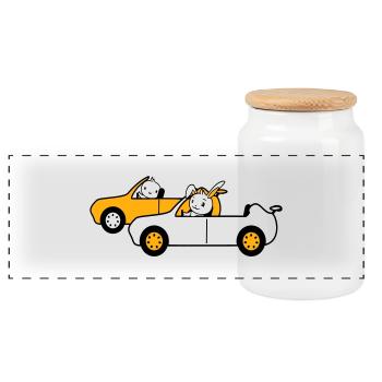 Bunny Bird Chick 2 Voiture Conduire Équipe Deux Amis - Boîte à biscuits avec couvercle en bois - blanc - Devant