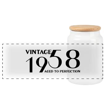 Vintage 1958 aged to perfection - Panoramic Cookie Jar with Wooden Lid - white - Front