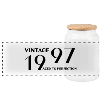 Vintage 1997 aged to perfection - Panoramic Cookie Jar with Wooden Lid - white - Front