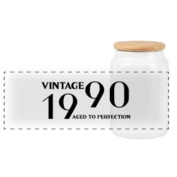Vintage 1990 aged to perfection - Panoramic Cookie Jar with Wooden Lid - white - Front