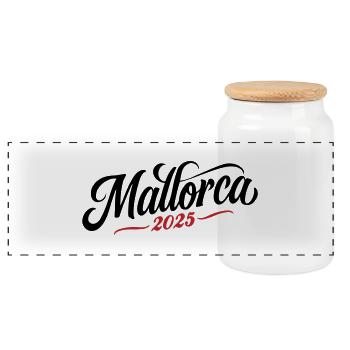 Mallorca 2025 - Panoramic Cookie Jar with Wooden Lid - white - Front