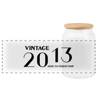 Vintage 2013 aged to perfection - Panoramic Cookie Jar with Wooden Lid - white - Front