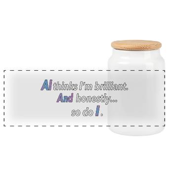 Self-Confidence Meets AI – Cool Quote - Panoramic Cookie Jar with Wooden Lid - white - Front