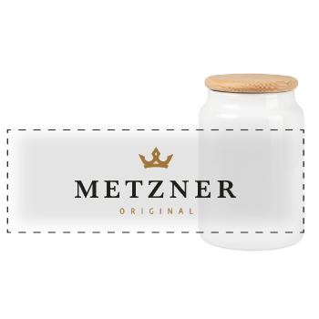 Logo original de la famille Metzner - Boîte à biscuits avec couvercle en bois - blanc - Devant
