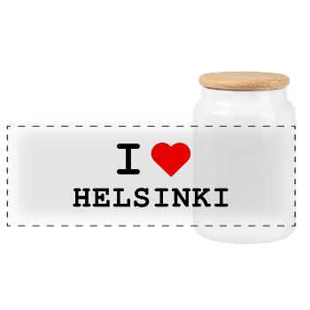 Ich liebe Helsinki - I love Helsinki - Panorama Keksdose mit Holzdeckel - Weiß - Vorne