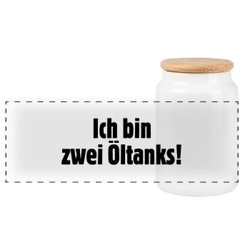 ich_bin_zwei_oeltanks - Panorama Keksdose mit Holzdeckel - Weiß - Vorne