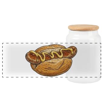 Hotdog Kunst mit Senf-Schwung - Panorama Keksdose mit Holzdeckel - Weiß - Vorne