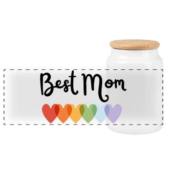 Regenbogenherz Best Mom Design - Panorama Keksdose mit Holzdeckel - Weiß - Vorne