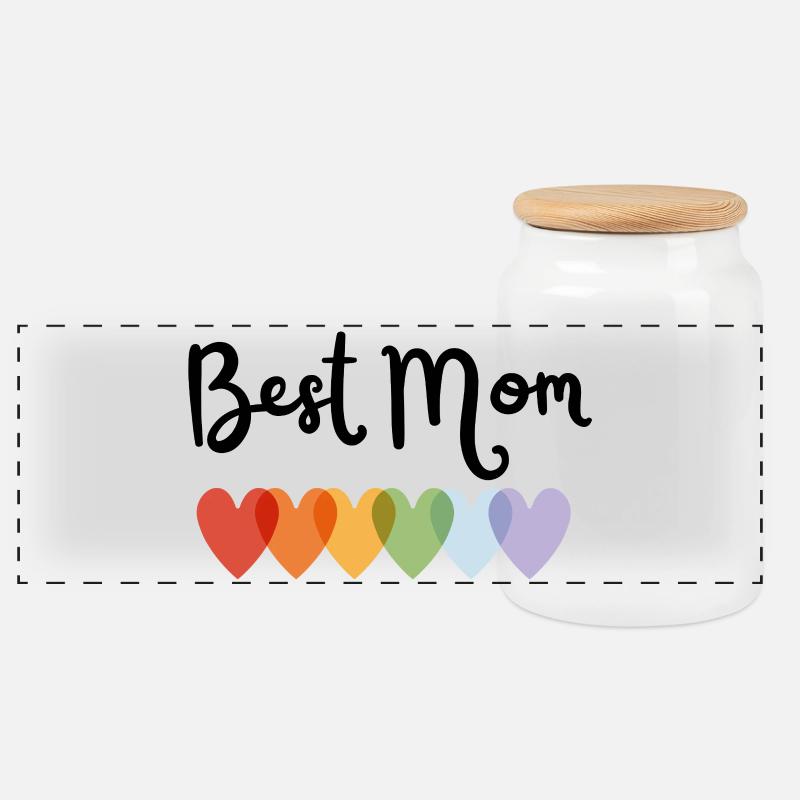 Regenbogenherz Best Mom Design - Panorama Keksdose mit Holzdeckel - Weiß