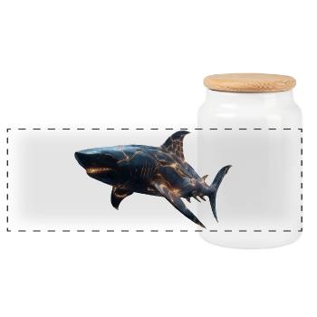 Cybershark – Futuristic Power of the Deep - Panoramic Cookie Jar with Wooden Lid - white - Front