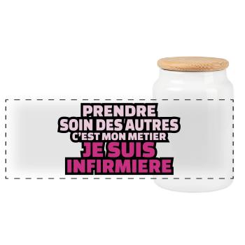 prendre soin des autres c'est mon métier - Boîte à biscuits avec couvercle en bois - blanc - Devant