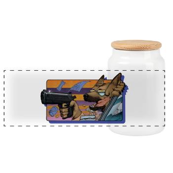 Gun Dog - without the inscription - Panoramic Cookie Jar with Wooden Lid - white - Front