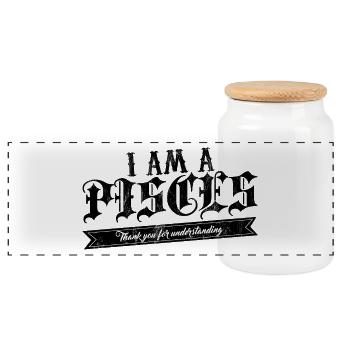 Star sign Pisces / Zodiac - Panoramic Cookie Jar with Wooden Lid - white - Front