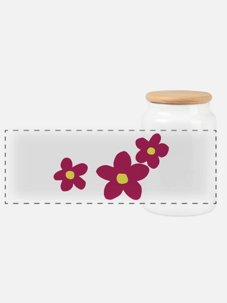 Flower Power zweifarbiges Blumendesign - Panorama Keksdose mit Holzdeckel - Weiß