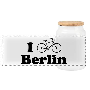 berlin biking - Panoramic Cookie Jar with Wooden Lid - white - Front
