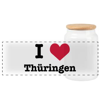I love (heart) Thüringen - Panorama Keksdose mit Holzdeckel - Weiß - Vorne