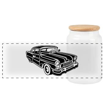 Chevy Cadilac / Muscle Car 02_schwarz - Panorama Keksdose mit Holzdeckel - Weiß - Vorne