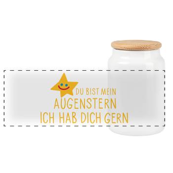 Augenstern Liebe Spruch - Panorama Keksdose mit Holzdeckel - Weiß - Vorne