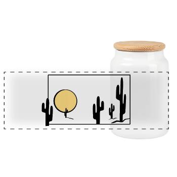 cactus sun bonaire - landscape - Panoramic Cookie Jar with Wooden Lid - white - Front