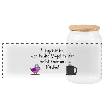 ... der frühe Vogel trinkt nicht meinen Kaffee V1 - Panorama Keksdose mit Holzdeckel - Weiß - Vorne