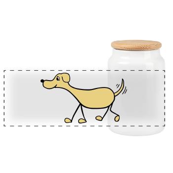 Funny Dog Drawing - Panoramic Cookie Jar with Wooden Lid - white - Front