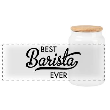Best barista ever - Panoramic Cookie Jar with Wooden Lid - white - Front