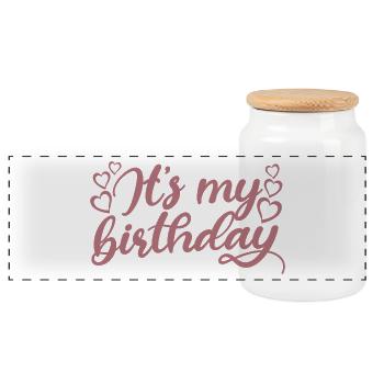 Es ist mein Geburtstag süßes Geburtstagsparty-Geschenk & Outfit - Panorama Keksdose mit Holzdeckel - Weiß - Vorne