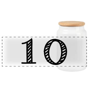 10 JAHRE. 10-jähriges JUBILÄUM. JUBILÄUM 10 JAHRE. - Panorama Keksdose mit Holzdeckel - Weiß - Vorne
