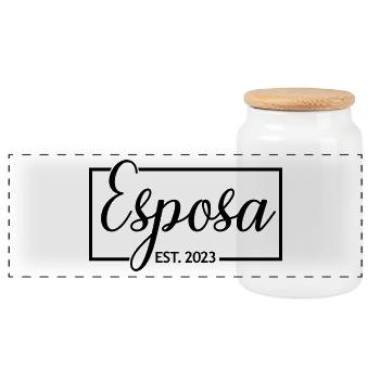 Esposa Est. 2023 Ehefrau wird Braut Paar Hochzeit - Panorama Keksdose mit Holzdeckel - Weiß - Vorne