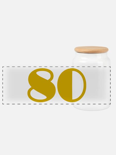 80. 80 YEARS. 80TH ANNIVERSARY. BIRTHDAY 80 YEARS. - Panoramic Cookie Jar with Wooden Lid - white