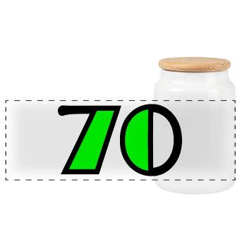 70 JAHRE. 70-JÄHRIGES JUBILÄUM. GEBURTSTAG 70 JAHRE. 70 - Panorama Keksdose mit Holzdeckel - Weiß - Vorne