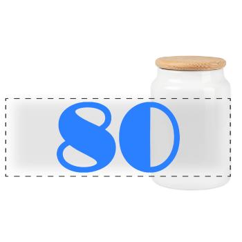 80. 80 JAHRE. 80-JÄHRIGES JUBILÄUM. 80-JÄHRIGES JUBILÄUM - Panorama Keksdose mit Holzdeckel - Weiß - Vorne