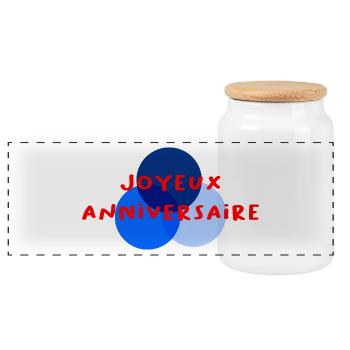 HAPPY BIRTHDAY. HAPPY BIRTHDAY. ANNIVERSARY. - Panoramic Cookie Jar with Wooden Lid - white - Front