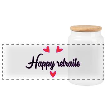 RETIREMENT. RETIREMENT. RETIRED. HAPPY RETIREMENT - Panoramic Cookie Jar with Wooden Lid - white - Front