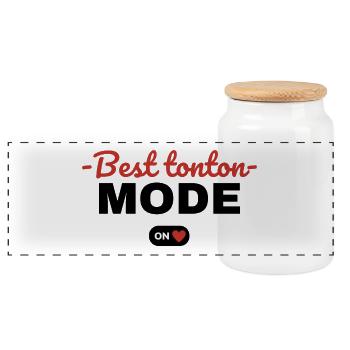 Cadeau 'Best Tonton, Mode On', pour Tontons - Boîte à biscuits avec couvercle en bois - blanc - Devant