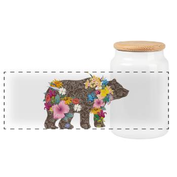 Bär mit Blumen - Panorama Keksdose mit Holzdeckel - Weiß - Vorne