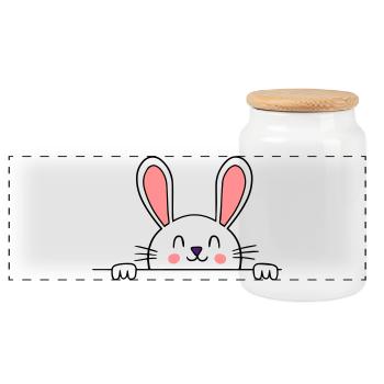 Hase Kaninchen Glücklich - Panorama Keksdose mit Holzdeckel - Weiß - Vorne