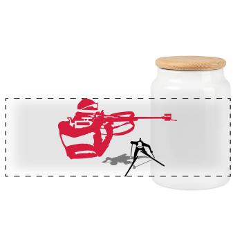 biathlon - Panoramic Cookie Jar with Wooden Lid - white - Front