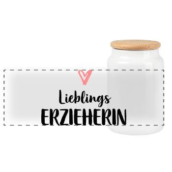 Lieblings Erzieherin Herz Geschenk Kindergarten - Panorama Keksdose mit Holzdeckel - Weiß - Vorne