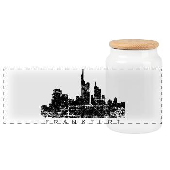 Frankfurter Skyline (Vintage/Schwarz) Frankfurt - Panorama Keksdose mit Holzdeckel - Weiß - Vorne
