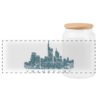 Frankfurter Skyline (Vintage/Blau) Frankfurt - Panorama Keksdose mit Holzdeckel - Weiß - Vorne