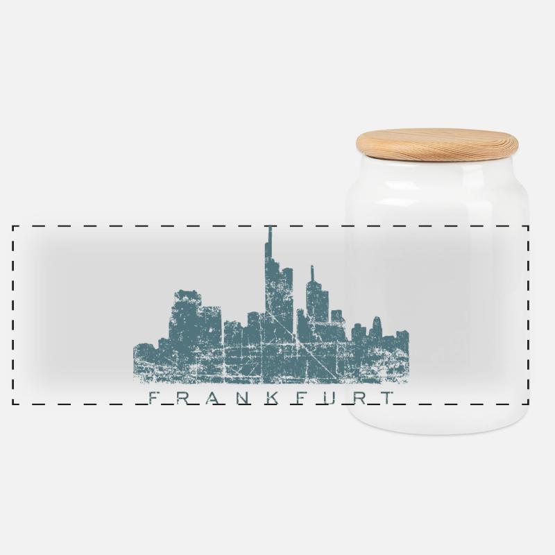 Frankfurter Skyline (Vintage/Blau) Frankfurt - Panorama Keksdose mit Holzdeckel - Weiß